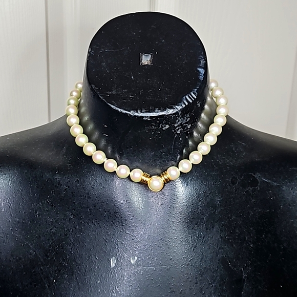 Dior Jewelry - Vintage Dior Pearl Gold Rhinestone Choker Necklace 16in